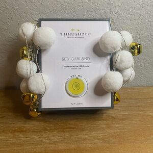 New Led Lights Garland White Cotton Gold Jingle Bells 9.2 ft Farmhouse